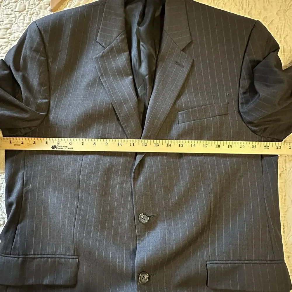 Lauren Ralph Lauren Blazer Jacket Sport Coat Mens‎ 44L Gray Wool Pin Stripe READ